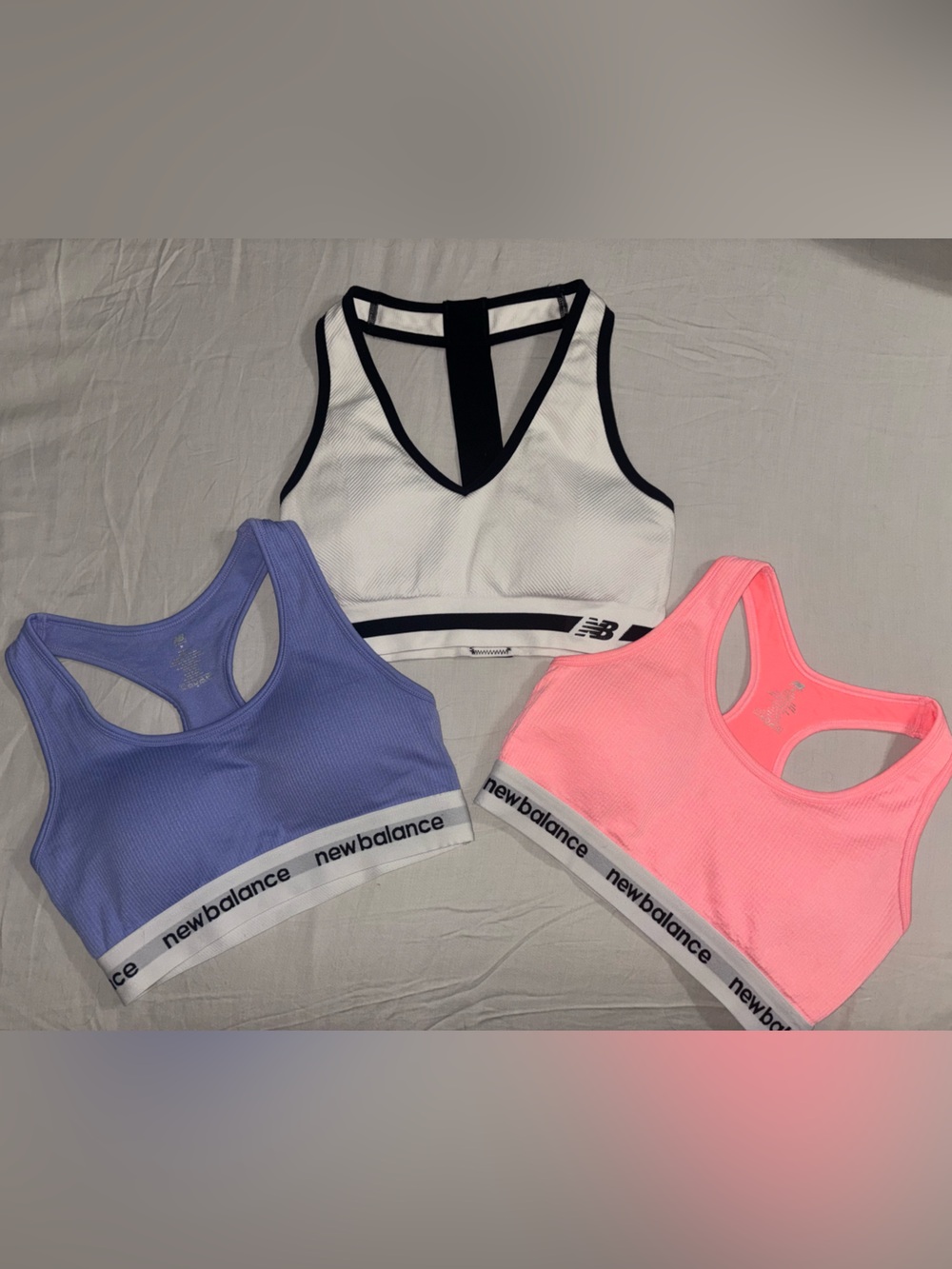 3 Pack!! New Balance Women’s Sports Bras in Lilac, White, & Neon Pink